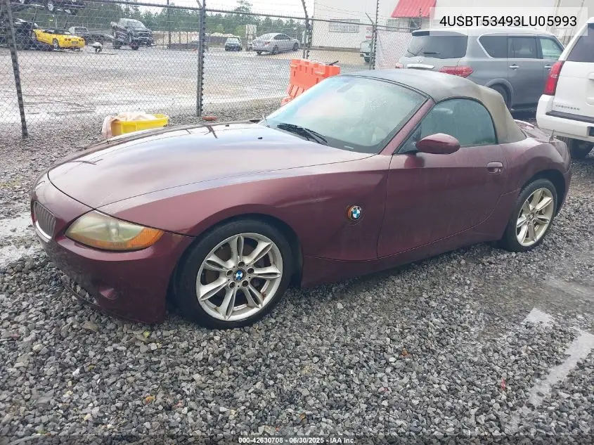 2003 BMW Z4 3.0I VIN: 4USBT53493LU05993 Lot: 42630708