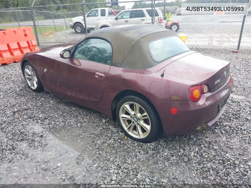 2003 BMW Z4 3.0I VIN: 4USBT53493LU05993 Lot: 42630708