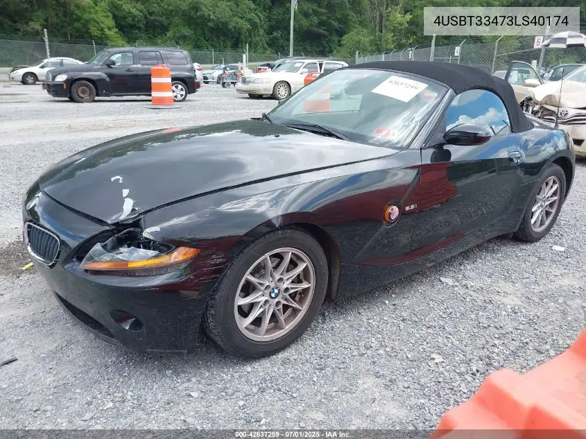 2003 BMW Z4 2.5I VIN: 4USBT33473LS40174 Lot: 42637259