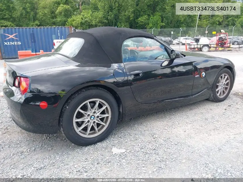 2003 BMW Z4 2.5I VIN: 4USBT33473LS40174 Lot: 42637259