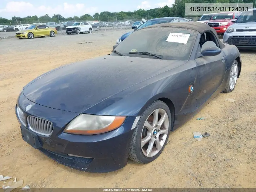 2003 BMW Z4 3.0I VIN: 4USBT53443LT24013 Lot: 42710062