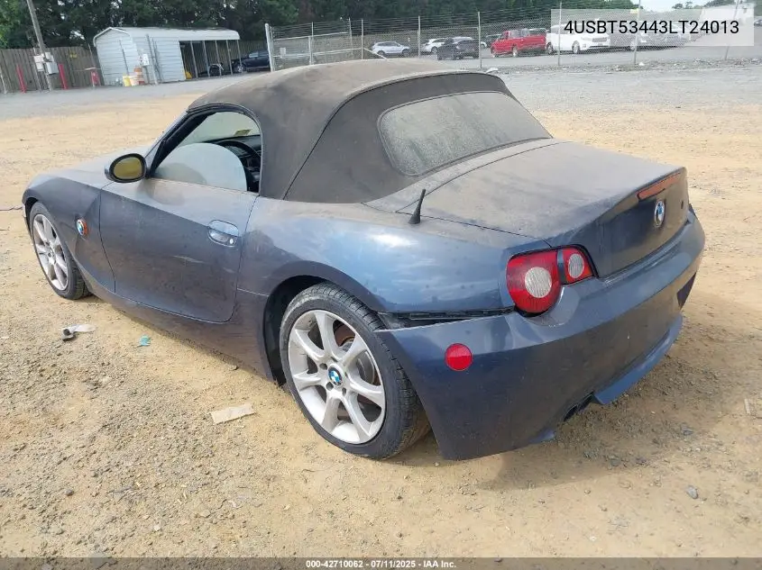 2003 BMW Z4 3.0I VIN: 4USBT53443LT24013 Lot: 42710062