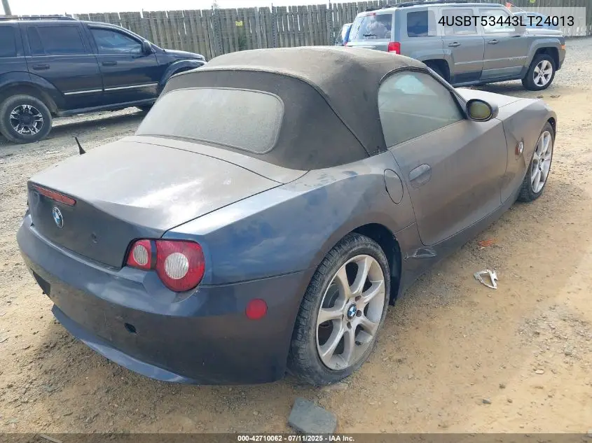 2003 BMW Z4 3.0I VIN: 4USBT53443LT24013 Lot: 42710062