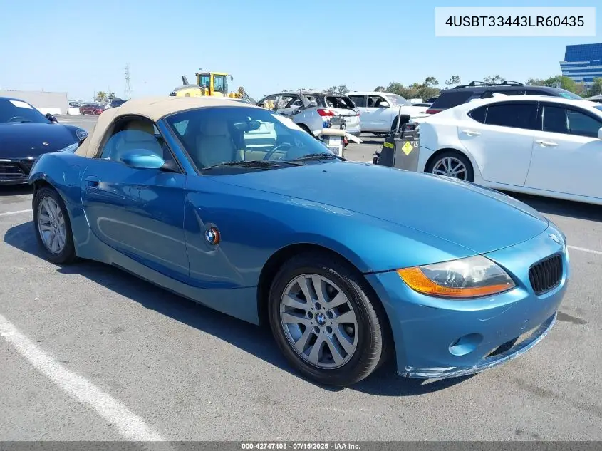 2003 BMW Z4 2.5I VIN: 4USBT33443LR60435 Lot: 42747408