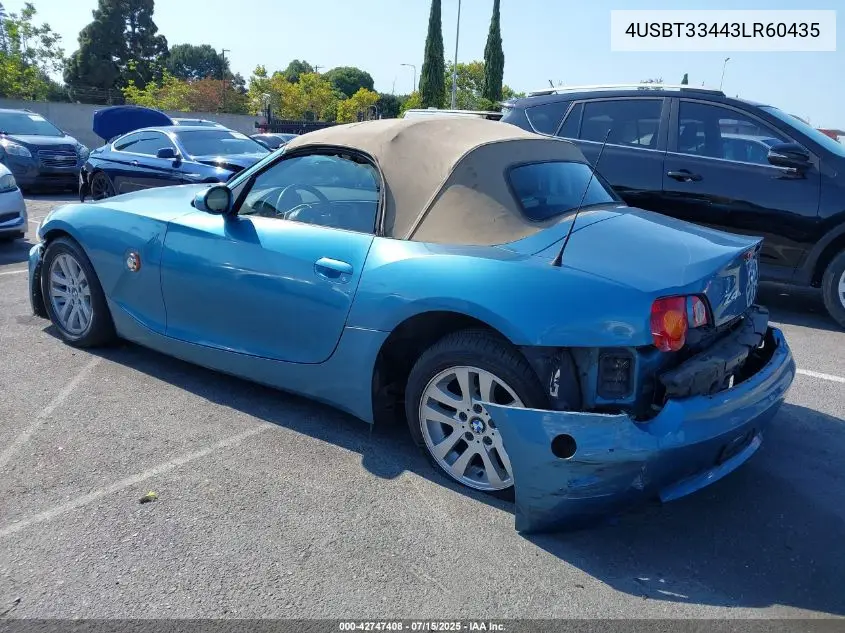 2003 BMW Z4 2.5I VIN: 4USBT33443LR60435 Lot: 42747408