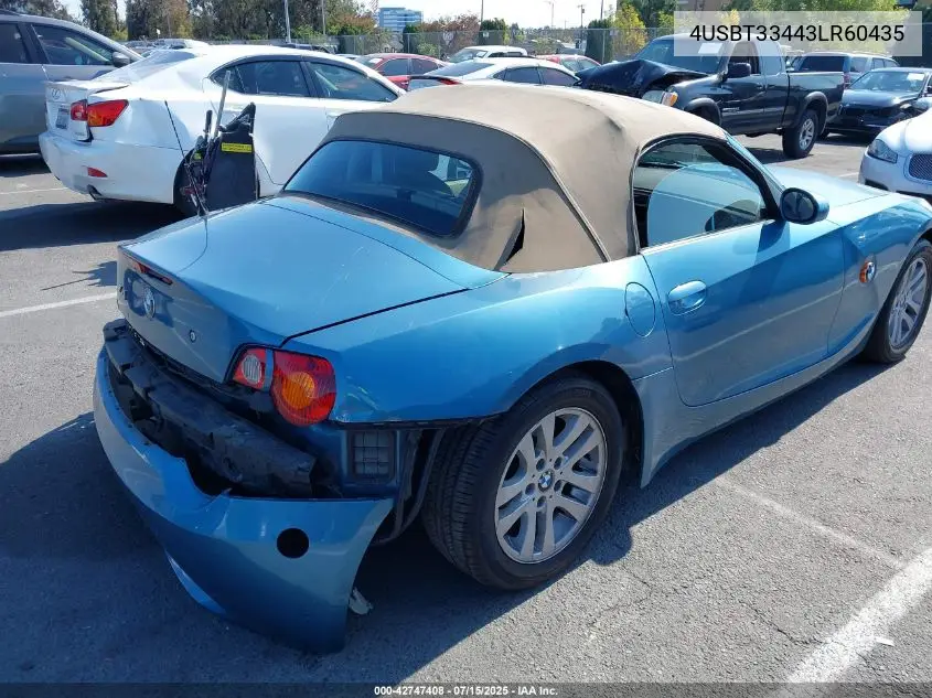 2003 BMW Z4 2.5I VIN: 4USBT33443LR60435 Lot: 42747408