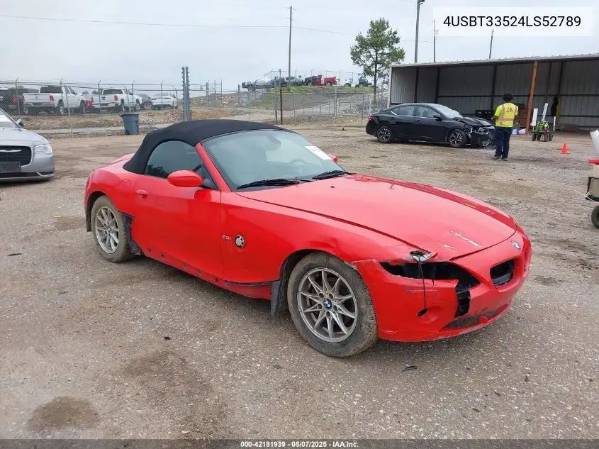 2004 BMW Z4 2.5I VIN: 4USBT33524LS52789 Lot: 42181939