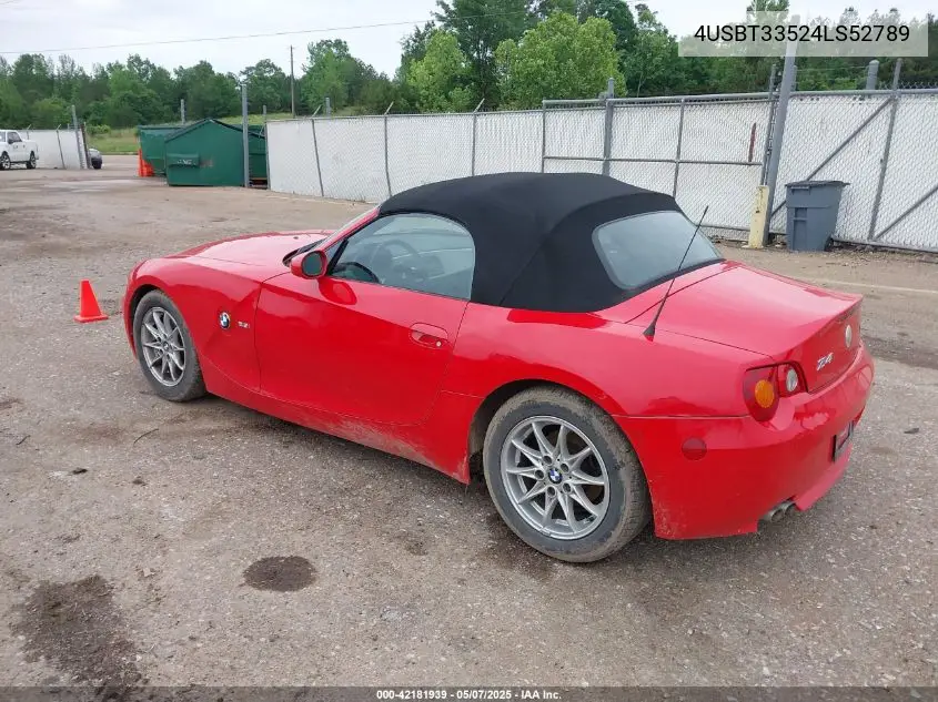 2004 BMW Z4 2.5I VIN: 4USBT33524LS52789 Lot: 42181939