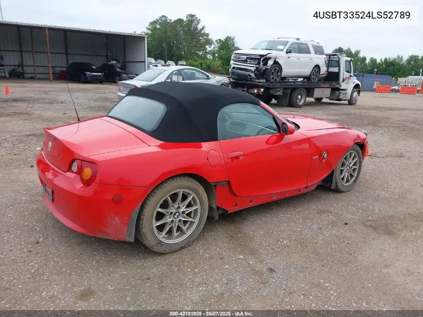 2004 BMW Z4 2.5I VIN: 4USBT33524LS52789 Lot: 42181939
