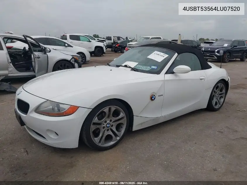 2004 BMW Z4 3.0I VIN: 4USBT53564LU07520 Lot: 42481418