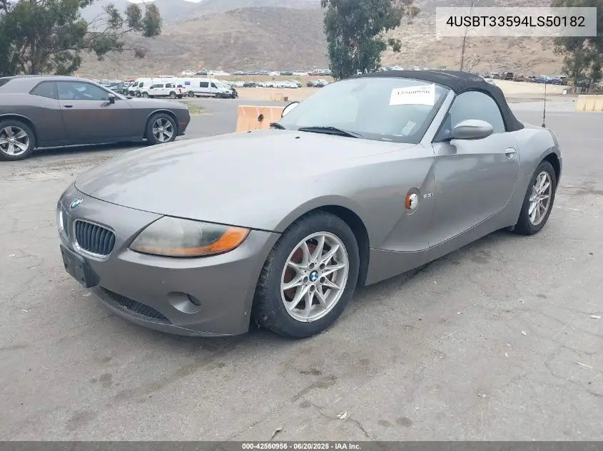 2004 BMW Z4 2.5I VIN: 4USBT33594LS50182 Lot: 42560956