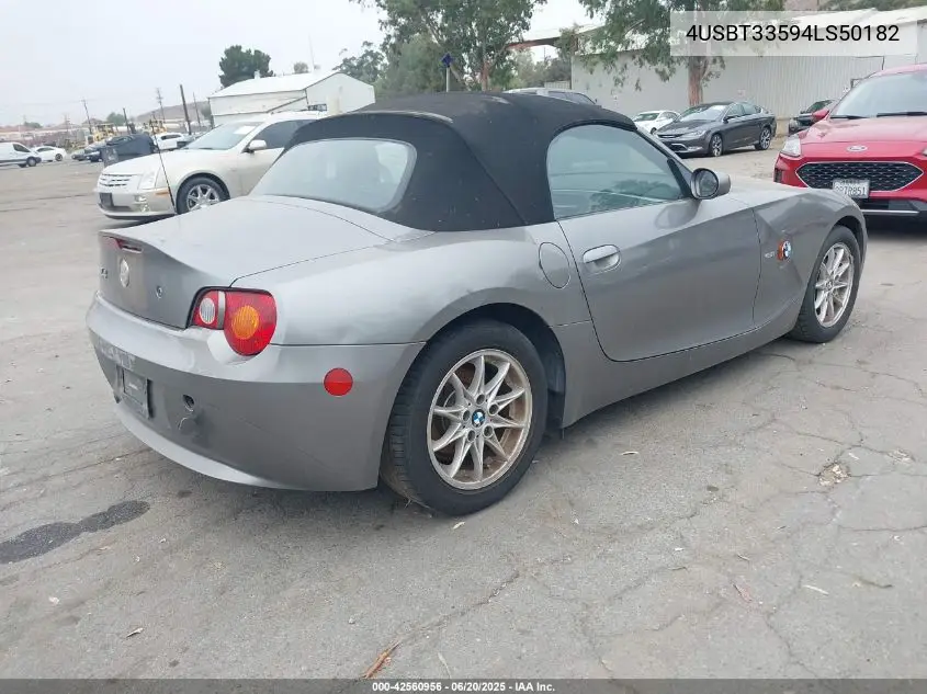 2004 BMW Z4 2.5I VIN: 4USBT33594LS50182 Lot: 42560956