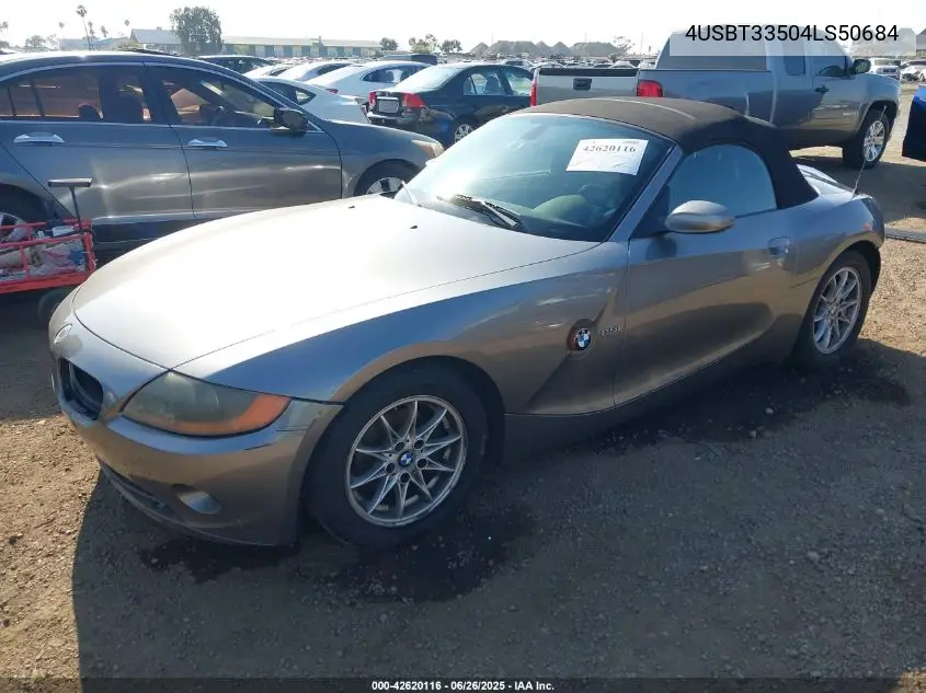 2004 BMW Z4 2.5I VIN: 4USBT33504LS50684 Lot: 42620116