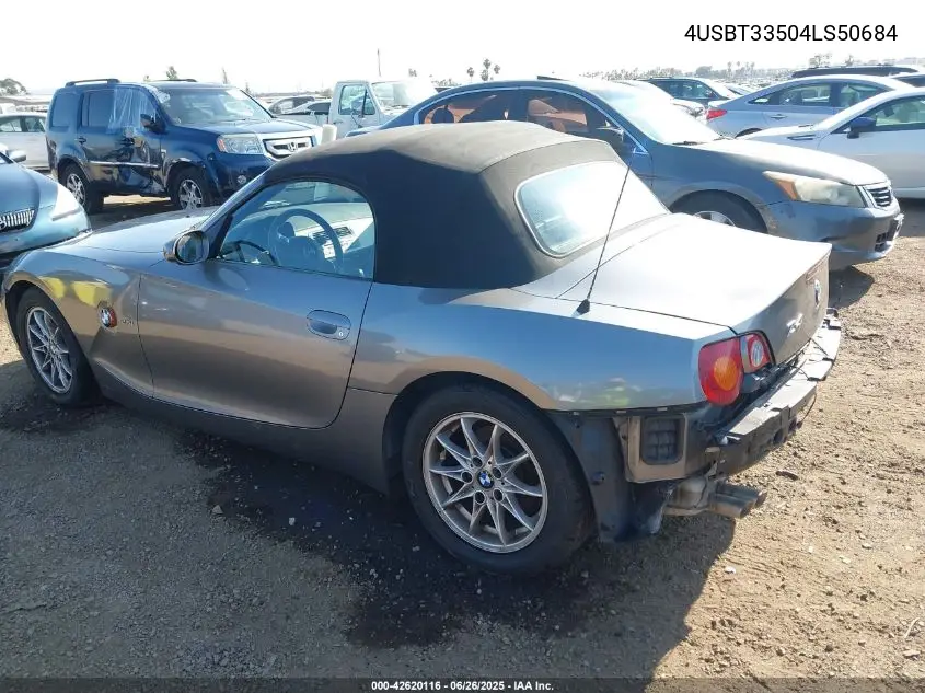 2004 BMW Z4 2.5I VIN: 4USBT33504LS50684 Lot: 42620116