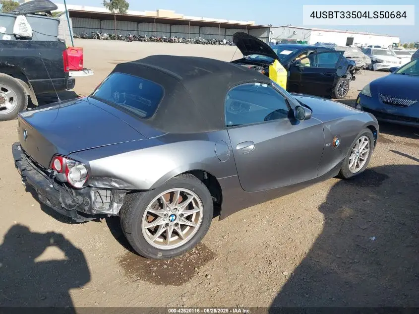 2004 BMW Z4 2.5I VIN: 4USBT33504LS50684 Lot: 42620116