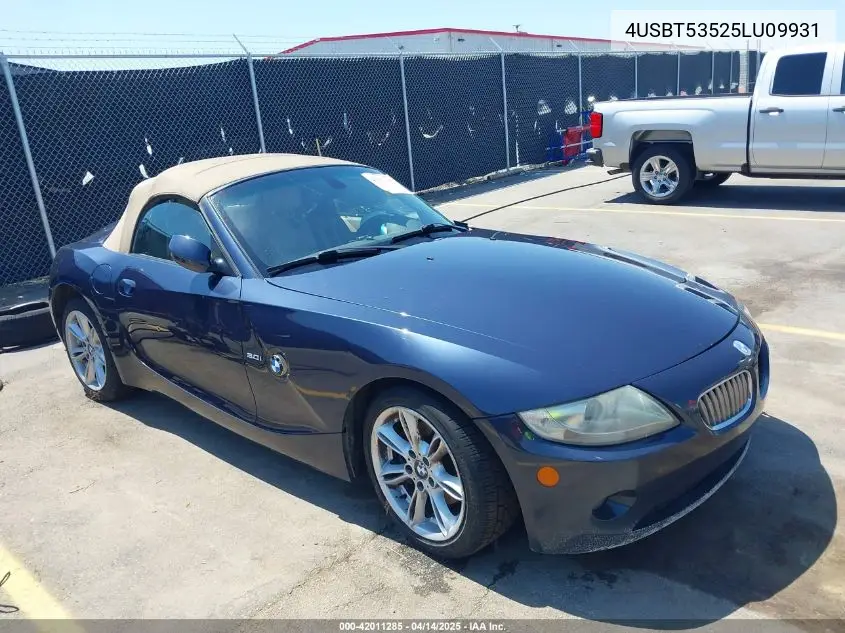 2005 BMW Z4 3.0I VIN: 4USBT53525LU09931 Lot: 42011285