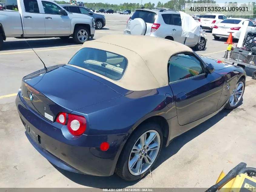 2005 BMW Z4 3.0I VIN: 4USBT53525LU09931 Lot: 42011285