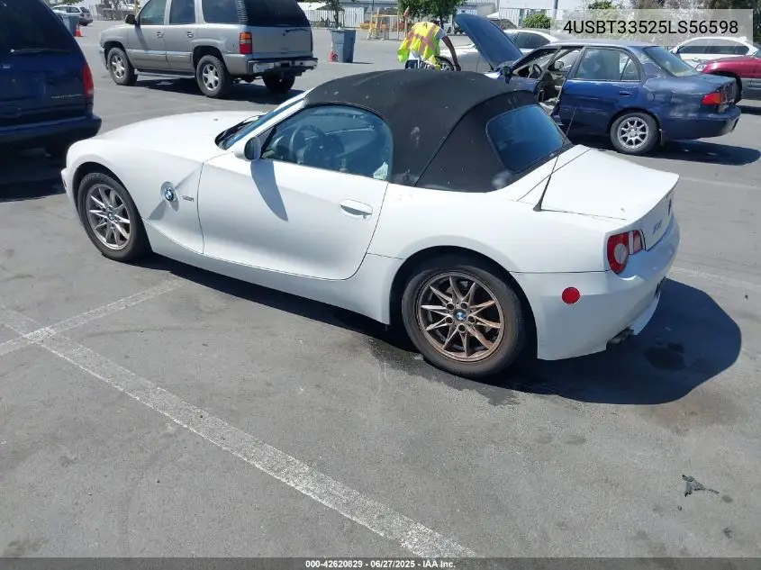 2005 BMW Z4 2.5I VIN: 4USBT33525LS56598 Lot: 42620829