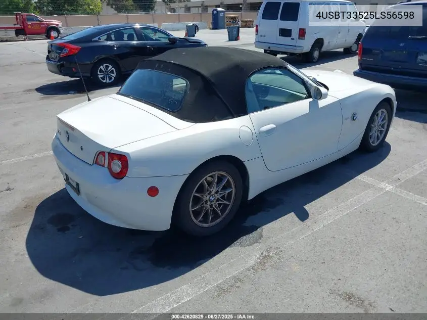2005 BMW Z4 2.5I VIN: 4USBT33525LS56598 Lot: 42620829