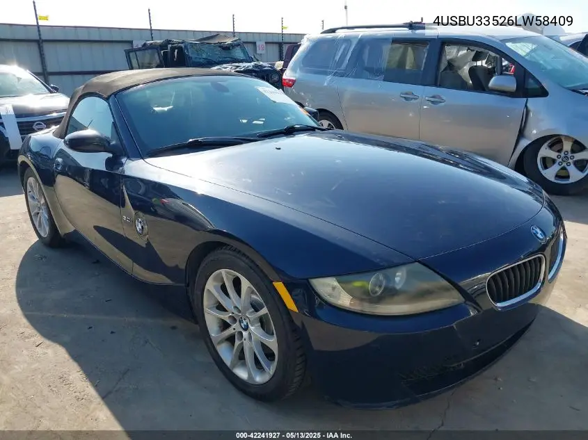 2006 BMW Z4 3.0I VIN: 4USBU33526LW58409 Lot: 42241927