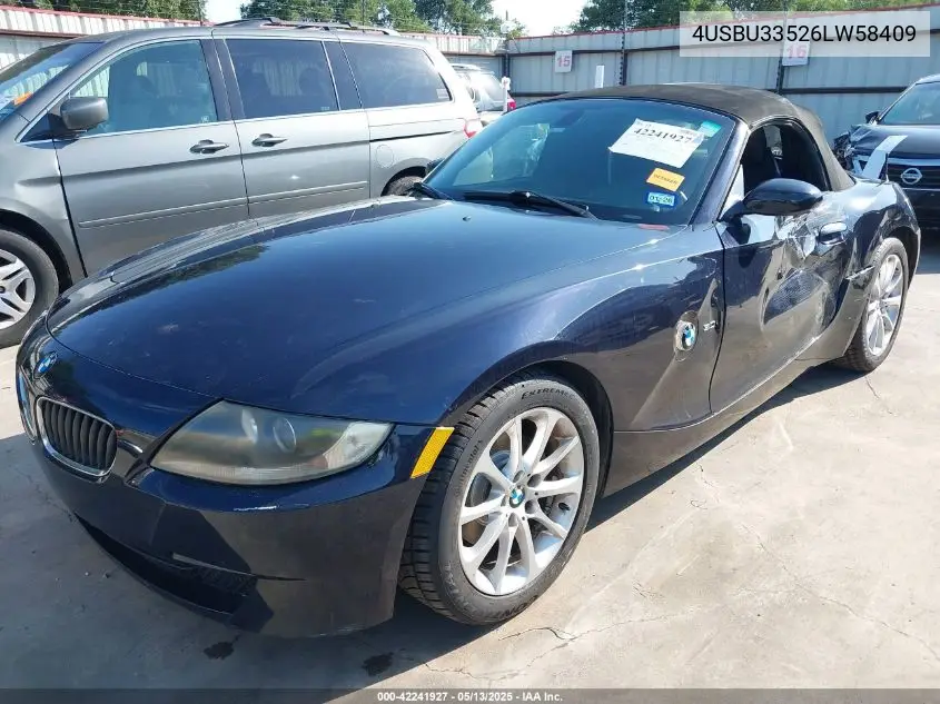 2006 BMW Z4 3.0I VIN: 4USBU33526LW58409 Lot: 42241927