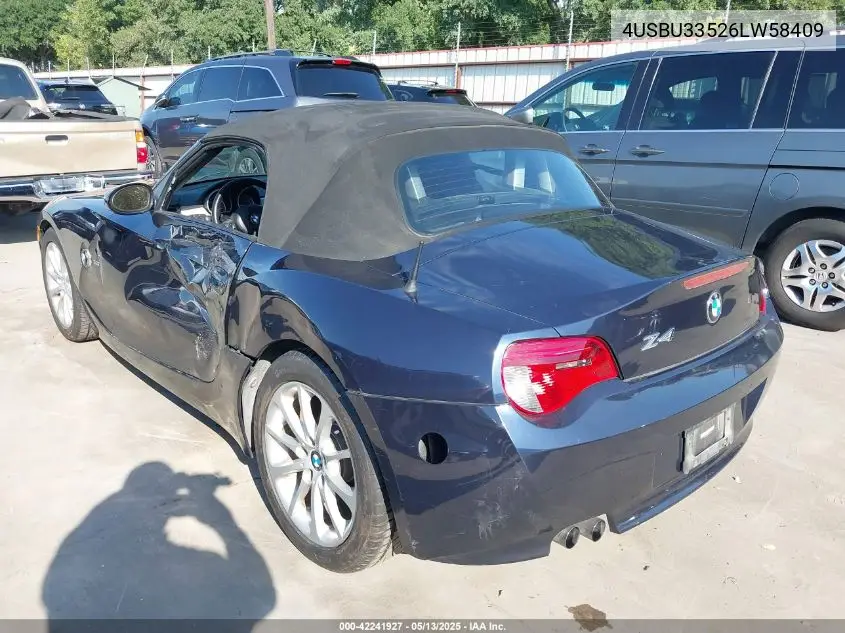 2006 BMW Z4 3.0I VIN: 4USBU33526LW58409 Lot: 42241927