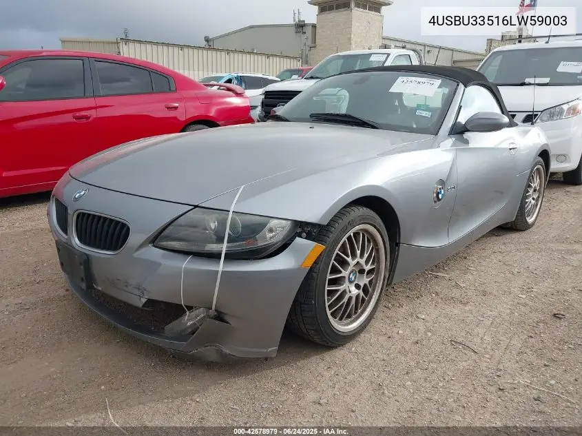 2006 BMW Z4 3.0I VIN: 4USBU33516LW59003 Lot: 42578979