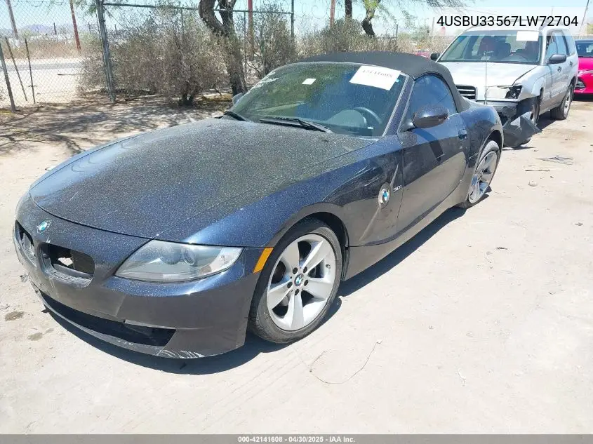 2007 BMW Z4 3.0I VIN: 4USBU33567LW72704 Lot: 42141608
