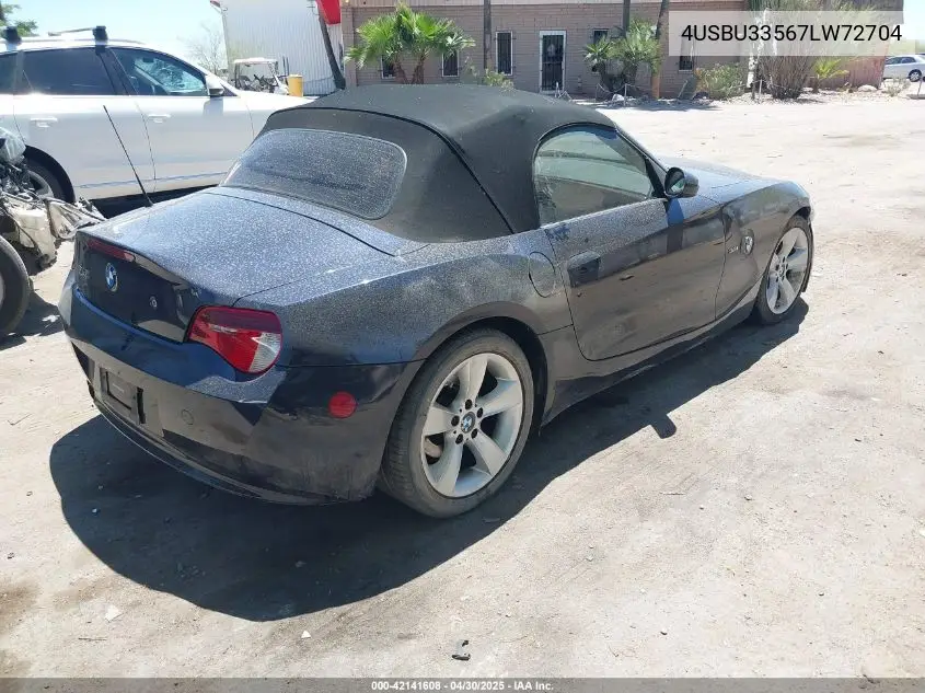 2007 BMW Z4 3.0I VIN: 4USBU33567LW72704 Lot: 42141608