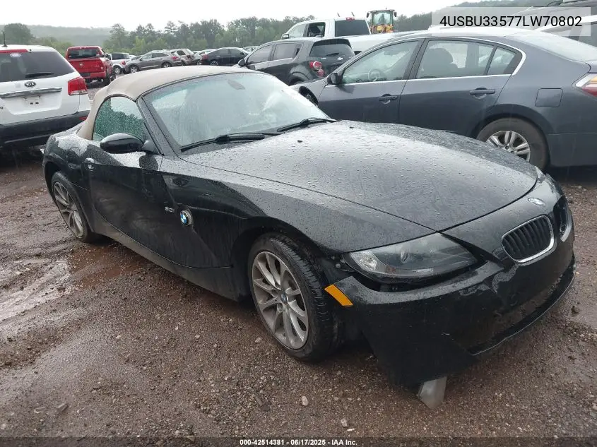 2007 BMW Z4 3.0I VIN: 4USBU33577LW70802 Lot: 42514381
