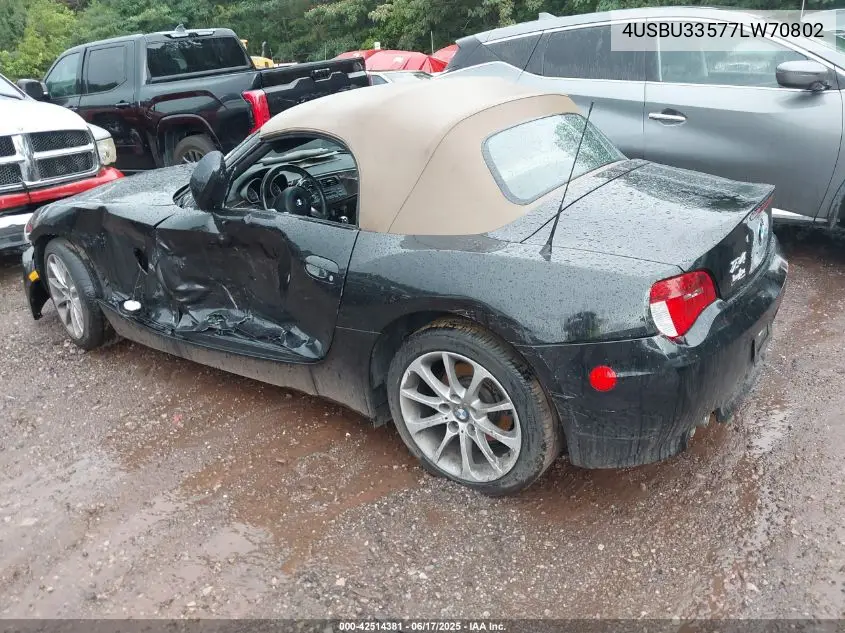 2007 BMW Z4 3.0I VIN: 4USBU33577LW70802 Lot: 42514381