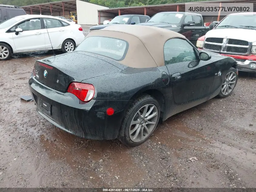 2007 BMW Z4 3.0I VIN: 4USBU33577LW70802 Lot: 42514381