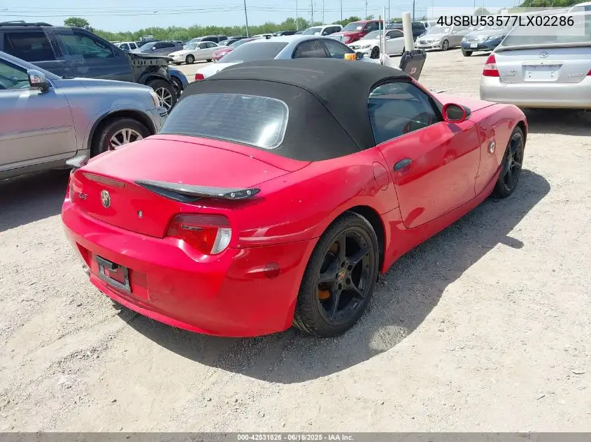 2007 BMW Z4 3.0Si VIN: 4USBU53577LX02286 Lot: 42531826