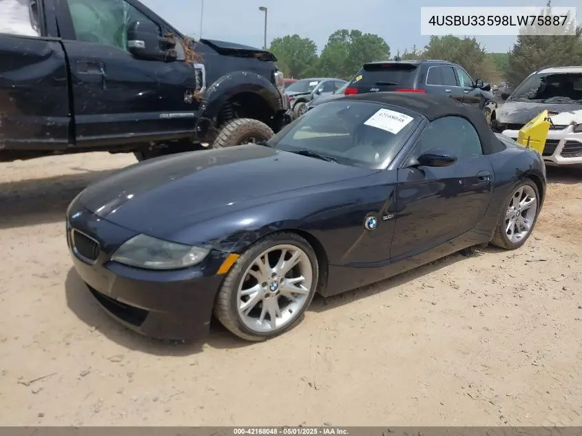 2008 BMW Z4 3.0I VIN: 4USBU33598LW75887 Lot: 42168048