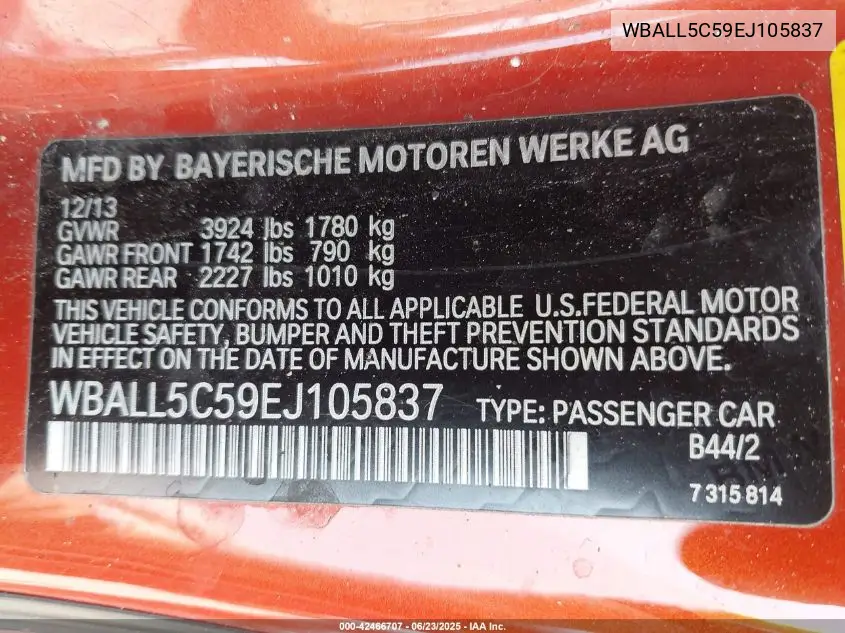 2014 BMW Z4 Sdrive28I VIN: WBALL5C59EJ105837 Lot: 42466707