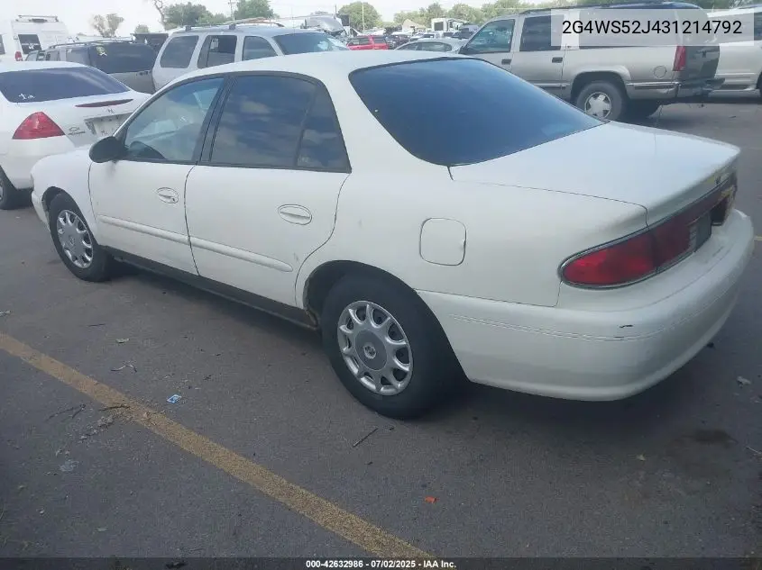 2003 Buick Century Custom VIN: 2G4WS52J431214792 Lot: 42632986