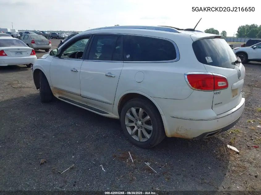 2016 Buick Enclave VIN: 5GAKRCKD2GJ216650 Lot: 42593266