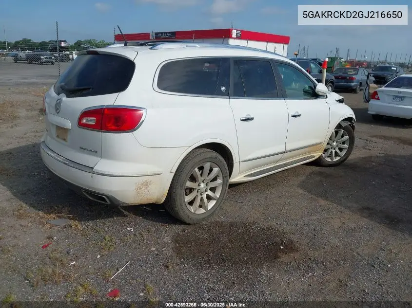 2016 Buick Enclave VIN: 5GAKRCKD2GJ216650 Lot: 42593266