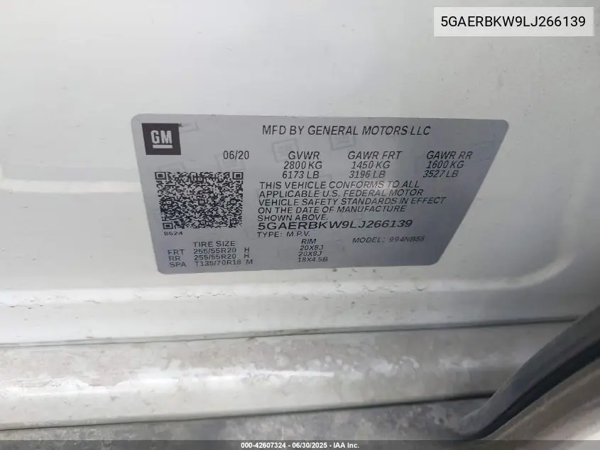 2020 Buick Enclave Fwd Essence VIN: 5GAERBKW9LJ266139 Lot: 42607324