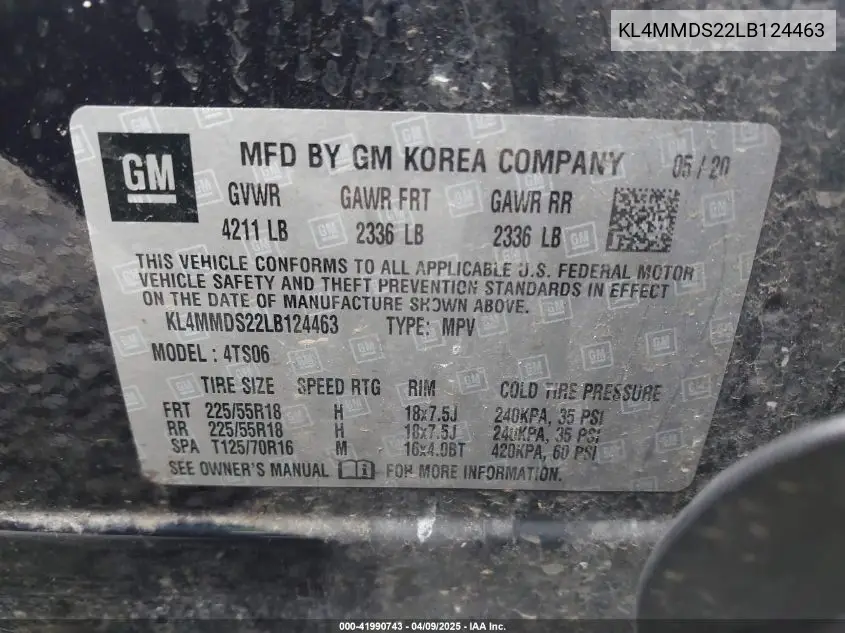 2020 Buick Encore Gx Fwd Select VIN: KL4MMDS22LB124463 Lot: 41990743