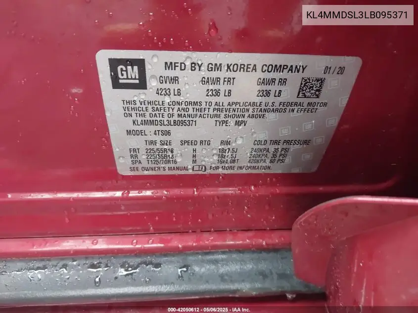 2020 Buick Encore Gx Fwd Select VIN: KL4MMDSL3LB095371 Lot: 42050612