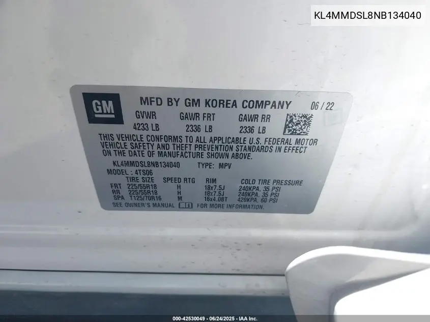 2022 Buick Encore Gx Fwd Select VIN: KL4MMDSL8NB134040 Lot: 42530049