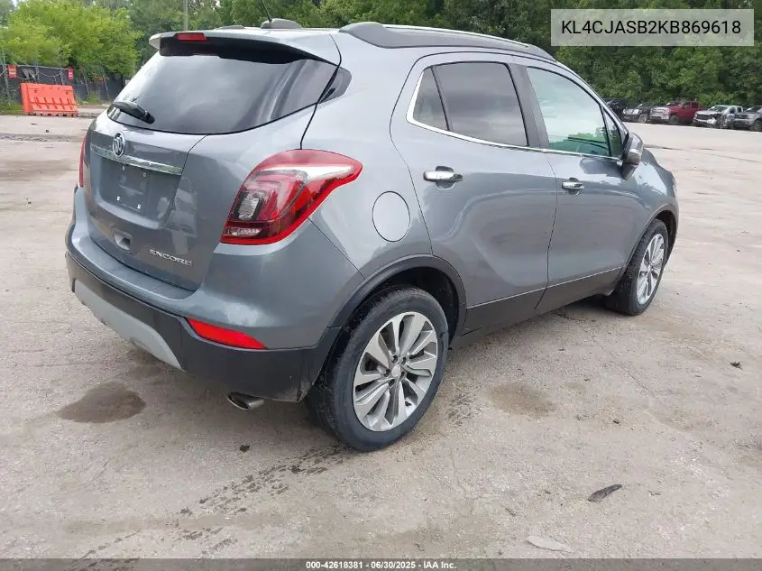 2019 Buick Encore Fwd Preferred VIN: KL4CJASB2KB869618 Lot: 42618381