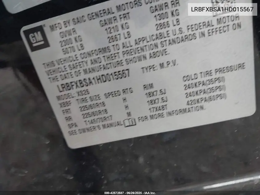 2017 Buick Envision Essence VIN: LRBFXBSA1HD015567 Lot: 42572587