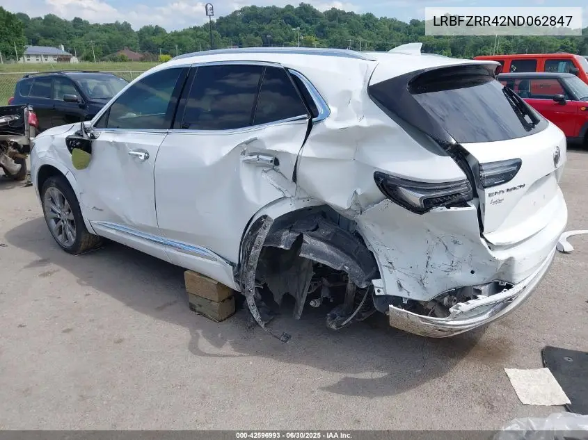 2022 Buick Envision Fwd Avenir VIN: LRBFZRR42ND062847 Lot: 42596993