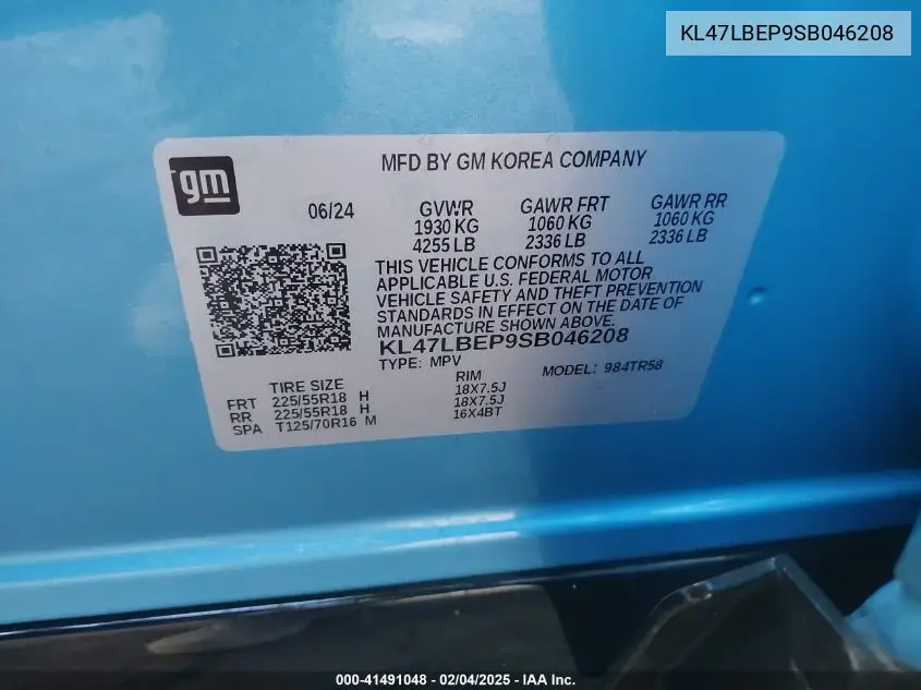 2025 Buick Envista Sport Touring Fwd VIN: KL47LBEP9SB046208 Lot: 41491048