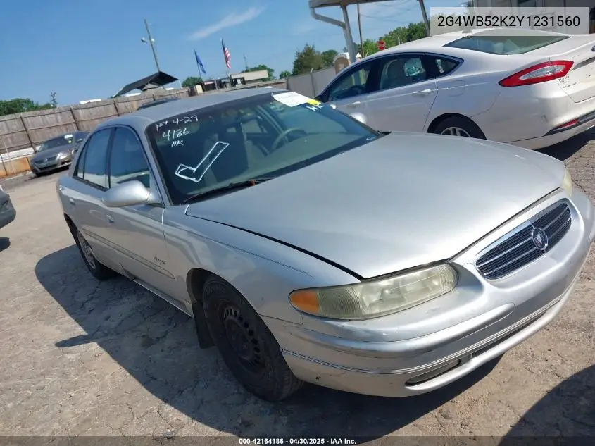 2000 Buick Regal Ls VIN: 2G4WB52K2Y1231560 Lot: 42164186