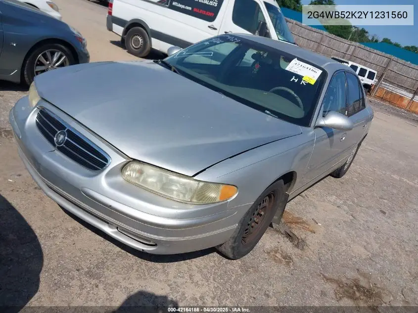 2000 Buick Regal Ls VIN: 2G4WB52K2Y1231560 Lot: 42164186