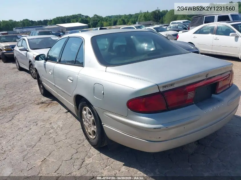 2000 Buick Regal Ls VIN: 2G4WB52K2Y1231560 Lot: 42164186