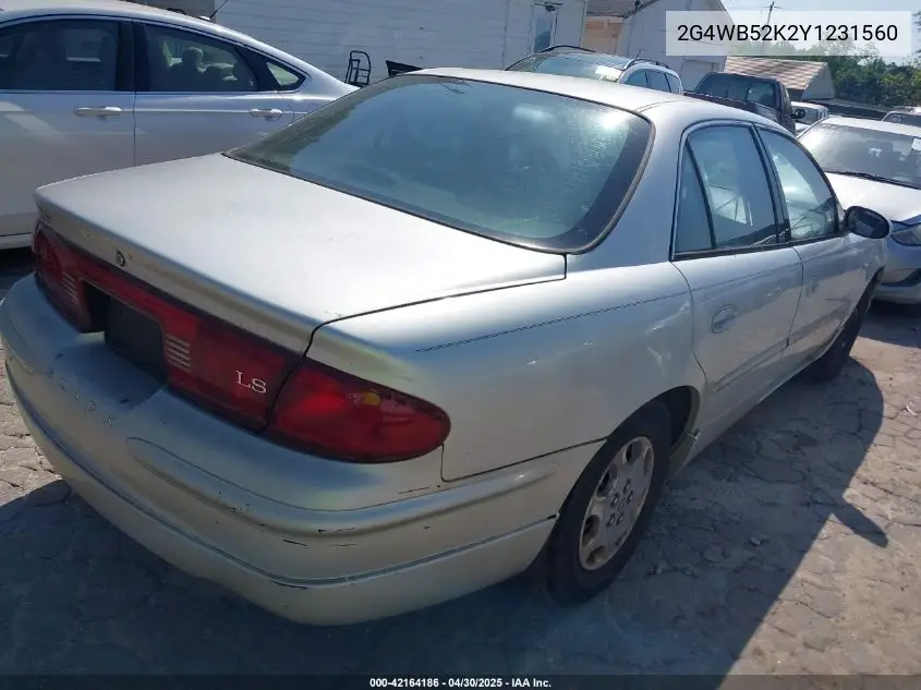 2000 Buick Regal Ls VIN: 2G4WB52K2Y1231560 Lot: 42164186